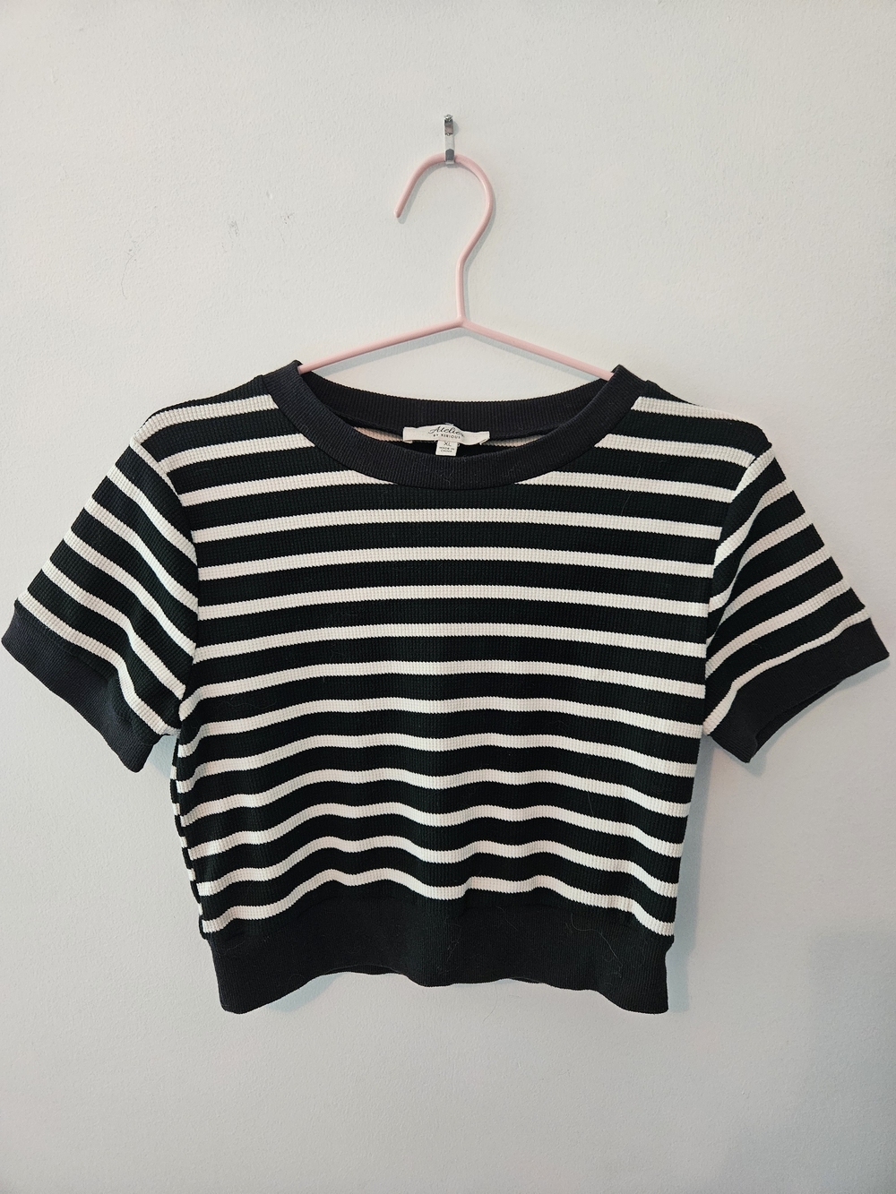 Striped Black and White Crop Top - Classic Short Sleeve